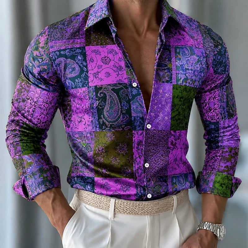 Men's long-sleeve shirt with a tech circuit print