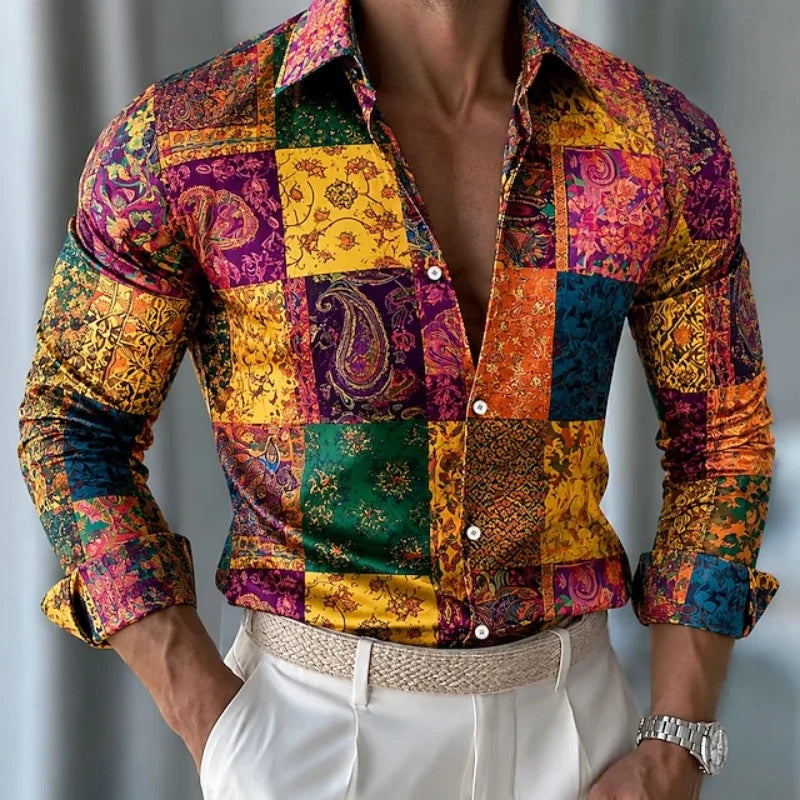 Men's long-sleeve shirt with a tech circuit print